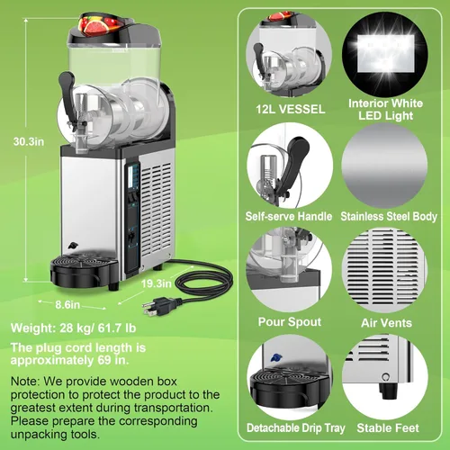 Miniatura 5 de Máquina comercial para granizados, máquina de granizado de 12L, máquina de granizado para bebidas congeladas para batido de cóctel Margarita,