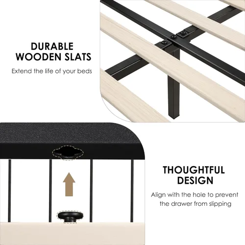 Miniatura 7 de Keyluv - Base de cama tapizada moderna con 4 cajones, diseño de cabecera con botones, soporte de listones de madera maciza, fácil montaje, tela