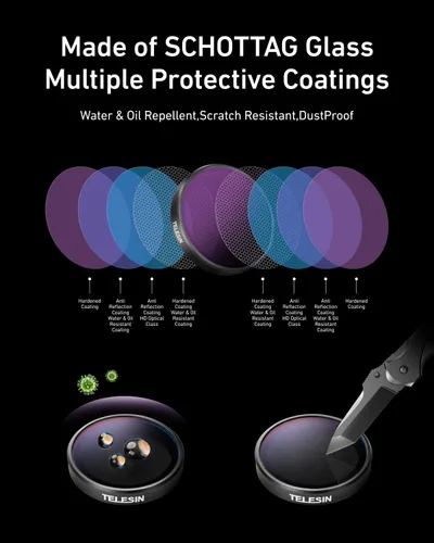 Miniatura 4 de TELESIN Kit de filtro de lente para DJI Osmo Action 3 Action 4 Action 5 Pro, 4 unidades CPL polarizantes ND8 ND16 ND32 densidad neutra HD Ultra Thin