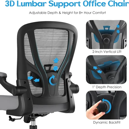 Miniatura 4 de Silla de oficina ergonómica de escritorio, silla de computadora de malla, silla de trabajo transpirable con ruedas, soporte lumbar ajustable, sillas