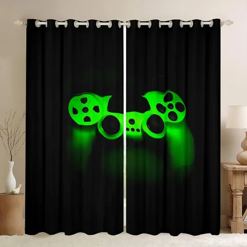 Miniatura 10 de Cortinas de juegos negros y grises, con diseño de notas musicales, cortina de ventana de gamepad para niños, decoración de sala de videojuegos