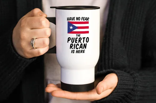 Miniatura 2 de Casitika Recuerdos de Puerto Rico. Taza de viaje puertorriqueña de acero blanco de 14 onzas. Copas novedosas con bandera de país para marido