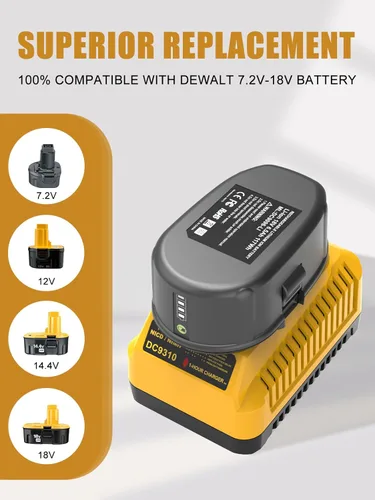 Miniatura 3 de Powilling DC9310 Cargador rápido de repuesto para cargador de batería Dewalt de 18 V DC9096 DC9098 DC9099 DC9091 DC9071 DE9057 DW9096 compatible