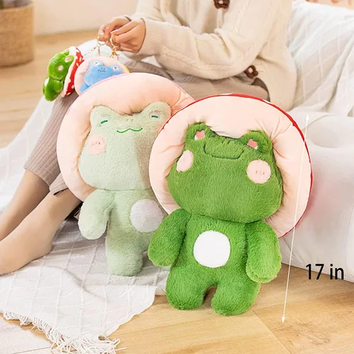 Miniatura 6 de Peluche de rana de 10 pulgadas, lindo sombrero de seta de rana, animales de peluche, juguetes de peluche kawaii, almohada para decoración del hogar