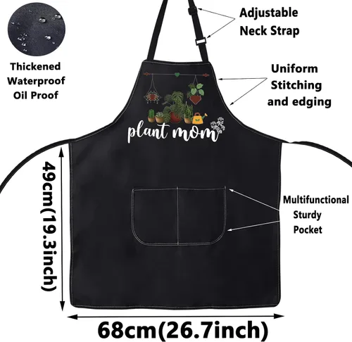 Miniatura 2 de WZMPA Plant Mom - Delantal de jardinería con bolsillos, regalo para amantes de las plantas, delantal ajustable para jardinero, florista, abuela, mamá