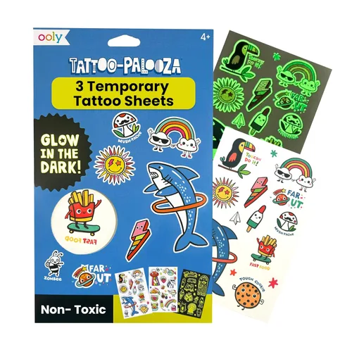 Ooly Más de 40 tatuajes temporales que brillan en la oscuridad para niños, tatuajes temporales seguros y no tóxicos, obsequios para fiestas para