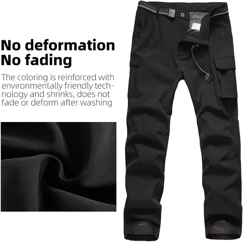 Miniatura 5 de JOMLUN Pantalones de senderismo con forro polar para niño, impermeables, resistentes al viento, cálidos, suaves, para exteriores, pantalones cargo