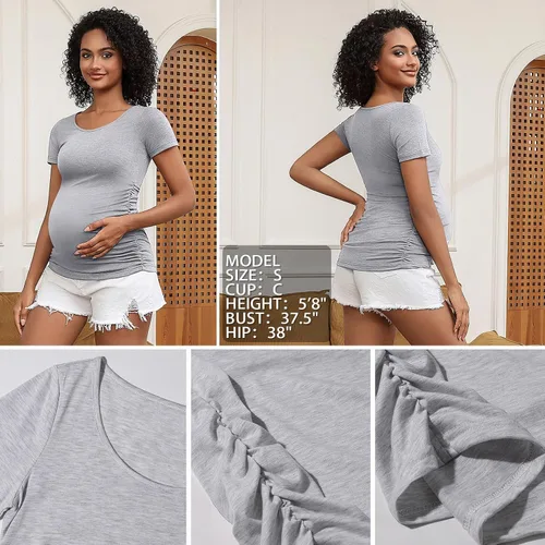 Miniatura 220 de GINKANA Blusas de maternidad de manga corta, diseño floral, fruncido, casual, para mamá, para embarazo