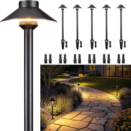Miniatura 13 de Gardenreet Luces de camino de latón para exteriores, iluminación de camino de paisaje de bajo voltaje con cable, luz LED de pasarela de 12 V