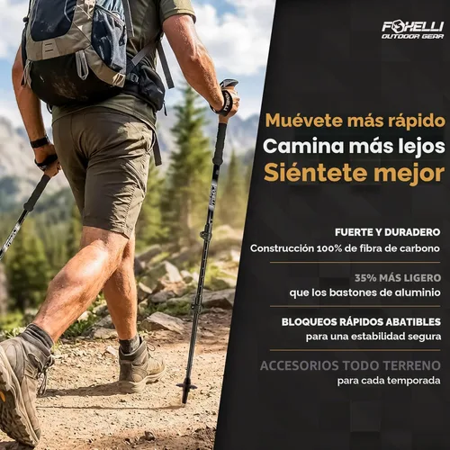 Miniatura 2 de Foxelli Bastones de senderismo de fibra de carbono – Bastones de senderismo ligeros plegables con empuñaduras de corcho, cerraduras de giro rápido