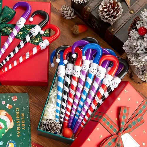 Miniatura 5 de 36 piezas de bolígrafos de Navidad, bolígrafos de muñeco de nieve para niños, bolígrafo de paraguas y bastón de muñeco de nieve para suministros
