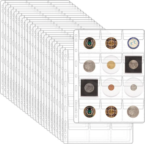 Miniatura 14 de Páginas con bolsillos para monedas, fundas estándar con bolsillos para monedas, con 9 orificios para coleccionistas, 10 hojas, serie CS03 20