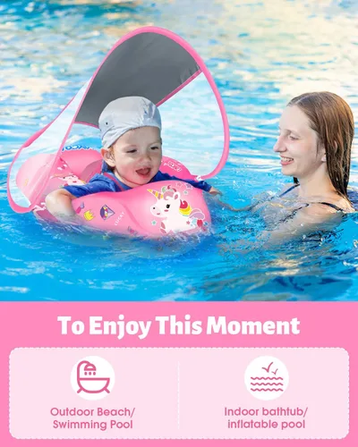 Miniatura 6 de LAYCOL - Flotador inflable de natación para bebé con anillo de flotación para piscina y toldo de protección solar, cola añadida, no se voltea