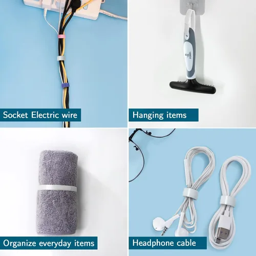 Miniatura 3 de 50 piezas de bridas de cable ajustables reutilizables, paño de microfibra utilizado para la gestión de cables de enlace de computadora (blanco)