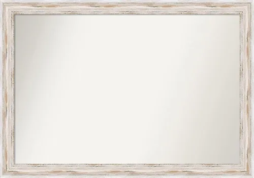 Miniatura 135 de Amanti Art Espejo de baño blanco para sobre el fregadero, 30 x 35 pulgadas, espejo de tocador rectangular estrecho de Eva de oro blanco, marco