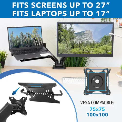 Miniatura 3 de Mount-It! Soporte de escritorio para laptop y monitor, soporte de brazo de movimiento completo, soporte ergonómico ajustable para monitor, soporte