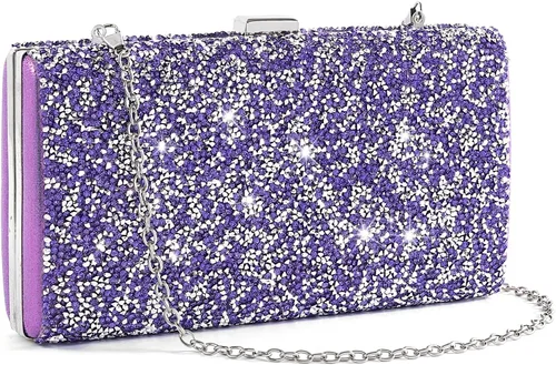 Miniatura 11 de ELABEST Bolso de mano de noche con purpurina de doble cara con diamantes, bolso cruzado, bolsa de fiesta de boda para mujer