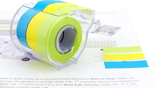 Miniatura 10 de Rollo de notas adhesivas 4A, 2 rollos adhesivos completos con dispensador y 2 rollos de recambio, 0.4 x 315 pulgadas, 5 colores brillantes, cinta 2