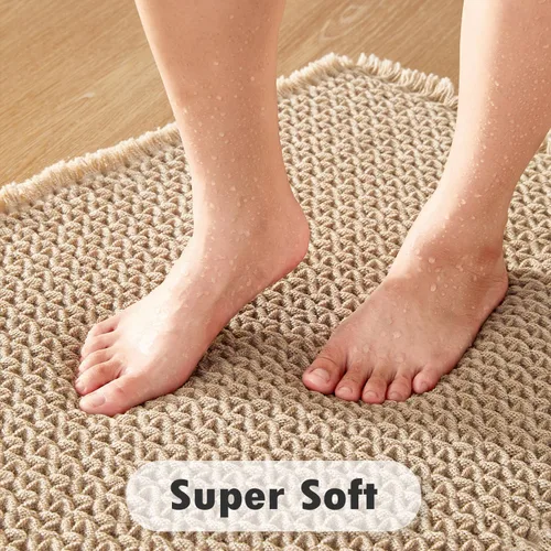 Miniatura 3 de TYUU Tapete de baño estilo gofre, tapete de baño bohemio, antideslizante, lavable, súper absorbente, de secado rápido, bonito tapete de baño