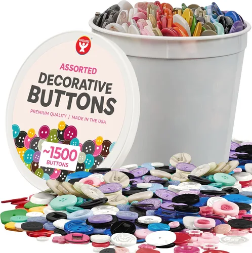 Miniatura 16 de 500 botones surtidos (aproximadamente) para manualidades – Contenedor a granel de 1 libra – Botones pequeños y grandes para coser, camisas, ropa