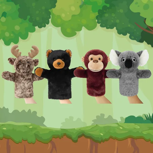 Miniatura 6 de Juego de marionetas de mano de animales de granja de 11 pulgadas, suaves y realistas, juguetes de cabra, cerdo, conejo, marioneta de rana para niños