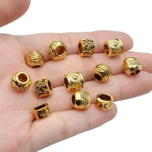 Miniatura 7 de 60 piezas de cuentas espaciadoras de agujero grande tibetanas de oro antiguo, cuentas redondas de tubo, espaciadores europeos rondelle para collar