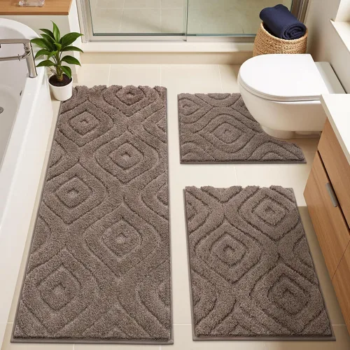 Miniatura 15 de Juego de alfombras de baño Ileading de 5 piezas, tapete de baño ultra suave y absorbente para baño, juego de alfombras de baño antideslizante y Café