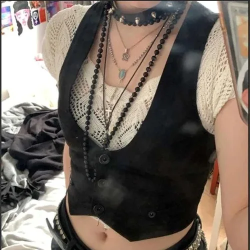 Miniatura 2 de Chaleco con botones para mujer, corsé corto con espalda cruzada, estilo punk, grunge, ropa de calle