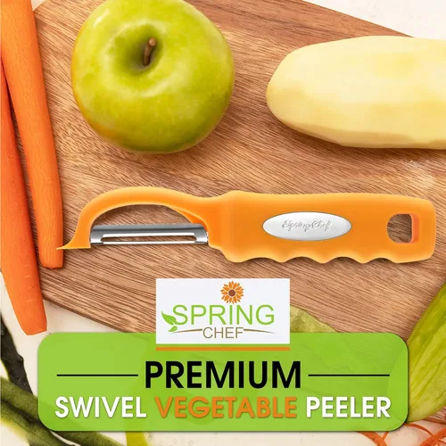 Miniatura 7 de Spring Chef Pelador de Verduras Giratorio Premium, Mango de Agarre Suave y Cuchillas de Acero Inoxidable Ultra Afiladas - Pelador de Cocina Perfecto