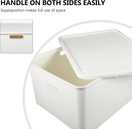 Miniatura 7 de Caja de almacenamiento de plástico portátil con tapa, contenedor organizador mediano y ancho para suministros para el hogar, contenedor multiusos