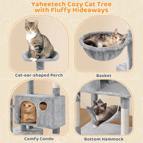 Miniatura 5 de Topeakmart Árbol para gatos de 64.5 pulgadas grande para condominio con postes rascadores, hamaca como centro de juegos para casa de gatitos