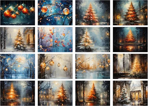Miniatura 2 de Decoupage - Paquete de papel (35 hojas de 6 x 8 pulgadas), increíbles y acogedoras pinturas de grandes árboles de Navidad y otras decoraciones FLONZ