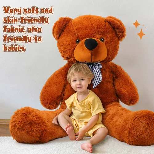 Miniatura 5 de Soulchen Oso gigante de 47 pulgadas, suave, grande, de peluche, de gran tamaño, con lazo, regalo de cumpleaños, baby shower, recuerdos de fiesta