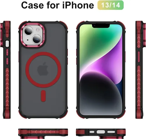 Miniatura 2 de i Phone 13 - Funda para iPhone 14, compatible con carga inalámbrica MagSafe, resistente, a prueba de golpes, soporte ajustable, color rojo mate