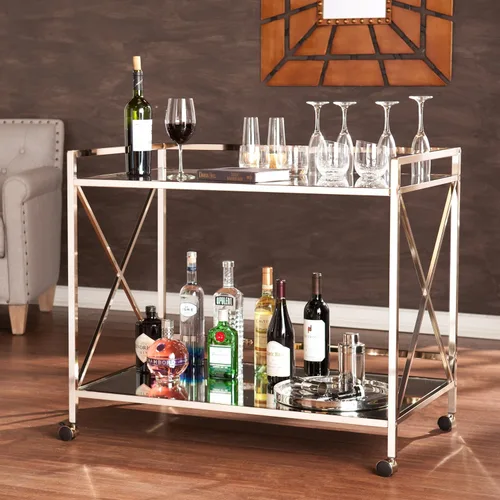 Miniatura 3 de SEI Furniture - Carrito de barra Maxton - Diseño de transición, hierro dorado - Ideal para sala de estar, bar en casa (HZ2041)
