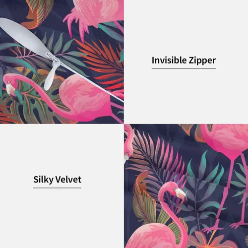 Miniatura 4 de Juego de 2 fundas de almohada con diseño de flamencos rosados con plantas tropicales, fundas para sofá, oficina, dormitorio, decoración del hogar