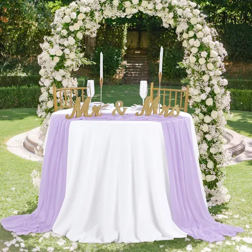 Miniatura 4 de SoarDream - Camino de mesa de gasa, color rosa bebé, de 27 x 120 pulgadas, camino de mesa de estilo romántico ideal para fiesta de boda Púrpura claro