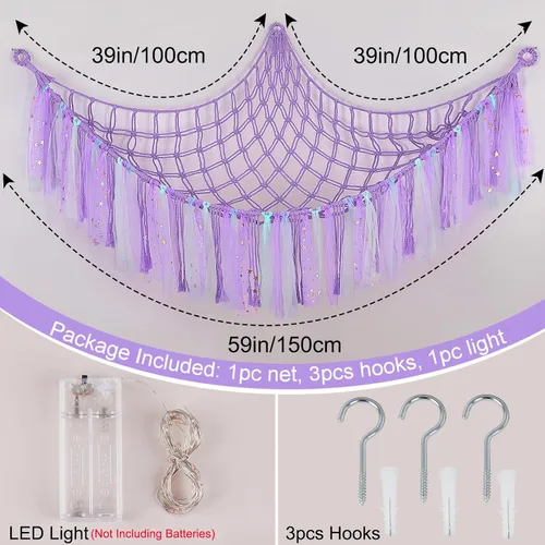 Miniatura 6 de FIOBEE Red de Animales de Peluche o Hamaca con Luz LED, Hamaca de Juguetes Colgante Organizador de Almacenamiento Soporte para Animales de Peluche