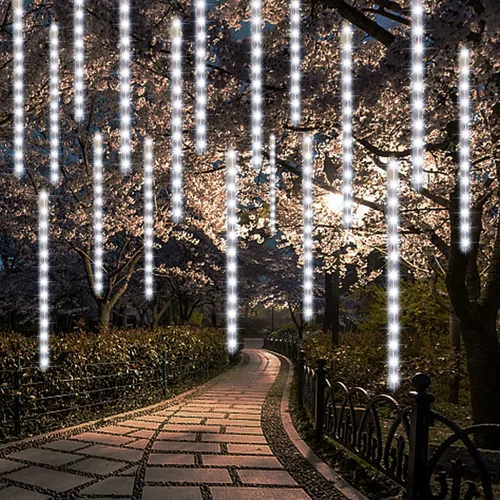 Miniatura 11 de LJLNION Luces de Lluvia de Meteoros, Luces de Navidad de Carámbanos para Exteriores de 12 Pulgadas, 8 Tubos 288 LED Luces de Carámbano Luz de Nieve