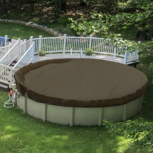 Miniatura 18 de Patio Cubiertas redondas para piscinas sobre el suelo, cubierta de seguridad para alberca de invierno de 10 pies, lona resistente con cabrestante