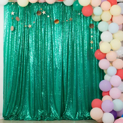 Miniatura 47 de ShinyBeauty Cortinas de lentejuelas 2 paneles 2 pies x 8 pies verde iridescente, telón de fondo para fotomatón, fondo para graduaciones, baby