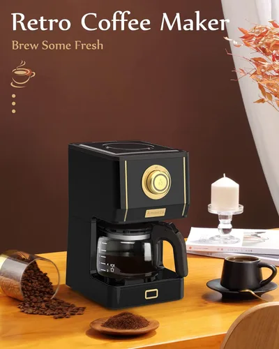 Miniatura 2 de Amaste Cafetera, Máquina de Café de Goteo Estilo Retro de 25 Oz con Jarra de Café de Vidrio con Filtro de Café Reutilizable y Tres Modos de Arábica