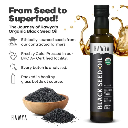 Miniatura 3 de RAWYA Aceite de semilla negra – Nigella sativa orgánica prensada en frío – Origen turco – USDA Orgánico – Suplemento natural – Aceite de semilla