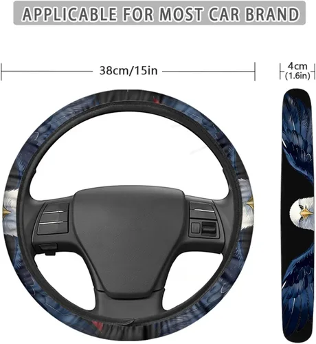 Miniatura 3 de Yewattles 250th Eagle and American Flag - Funda universal para volante de automóvil, para mujeres y hombres, 15 pulgadas de diámetro, poliéster