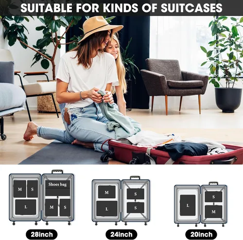 Miniatura 3 de Juego de 8 cubos de embalaje de compresión, cubos de embalaje expandibles para accesorios esenciales de viaje, bolsas de compresión de viaje