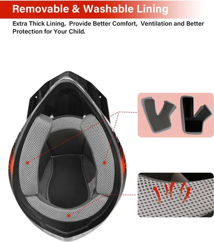 Miniatura 5 de TCT-MOTORPARTS - Casco de motocross (BMX MX) de cara completa para niños y jóvenes, moto todoterreno, de carretera, cuatrimoto (ATV), carrito
