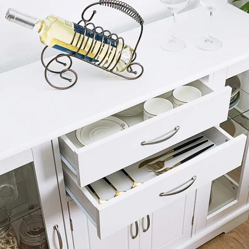 Miniatura 8 de Giantex - Aparador para servidor de buffet, armario de almacenamiento con 2 cajones, 3 gabinetes y puertas de cristal para cocina, comedor, mueble