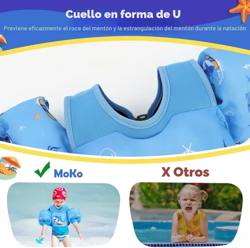 Miniatura 2 de MoKo Chaleco de natación para niños pequeños de 13-30/20-50/22-66 libras, flotadores de brazo de natación de dibujos animados, alas de agua, Surfing