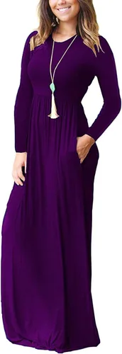 Miniatura 2 de Vestido de manga larga para mujer, holgado, liso, largo, estilo informal, con bolsillos.