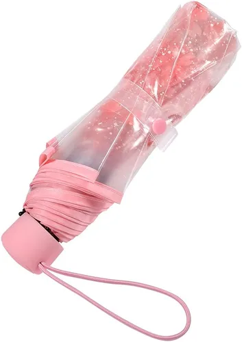 Miniatura 5 de TOPINCN Paraguas de flores de cerezo, paraguas plegable de burbujas de cúpula transparente, paraguas de princesa de moda, paraguas de viaje